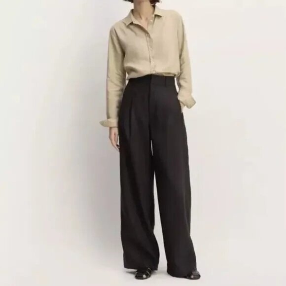 Everlane Pants - Everlane The Way High Drape Black Grey Wide Leg Trousers Pants Women's 8S